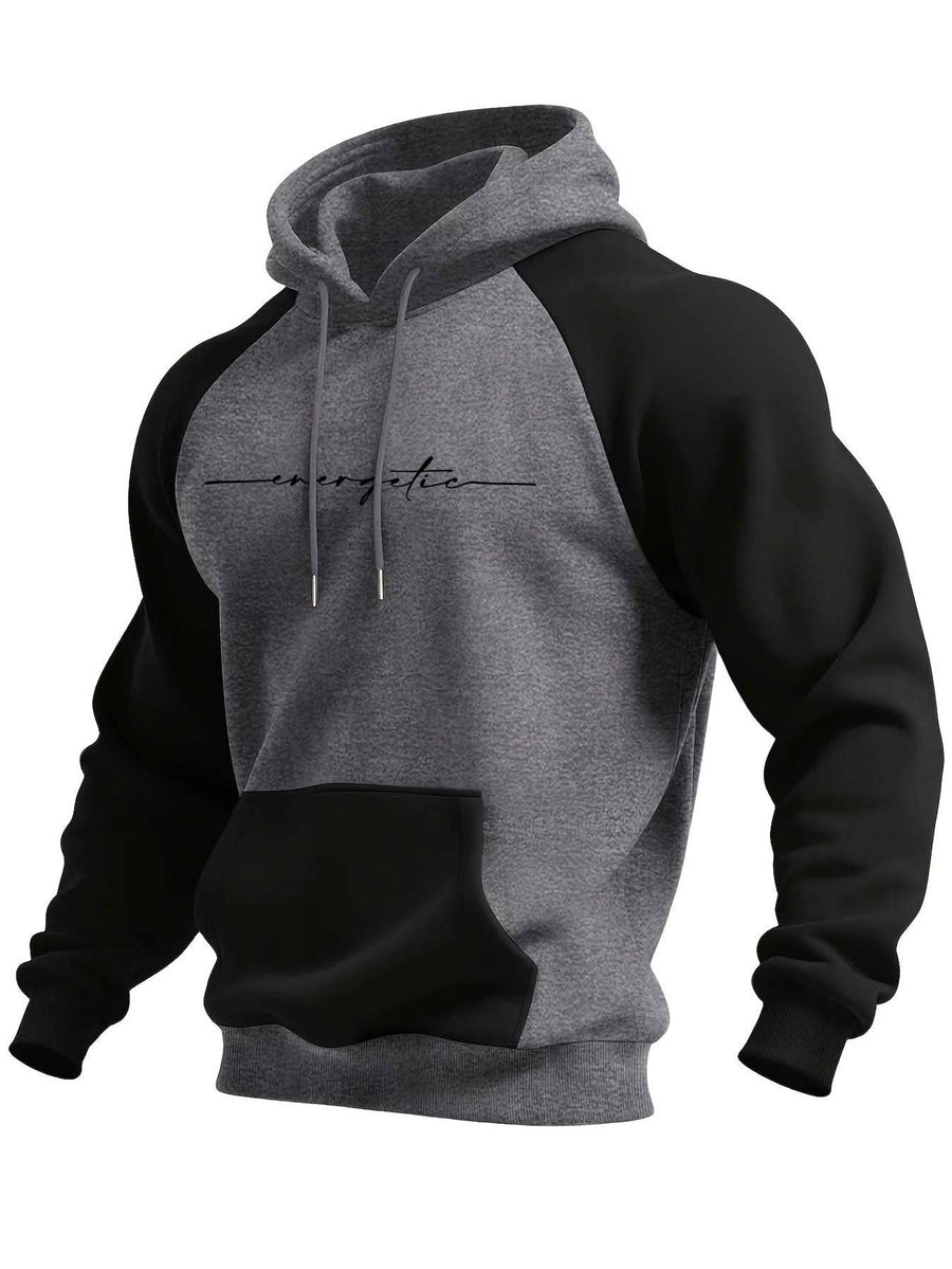Hoodie med raglanärm och känguruficka, tvåfärgad