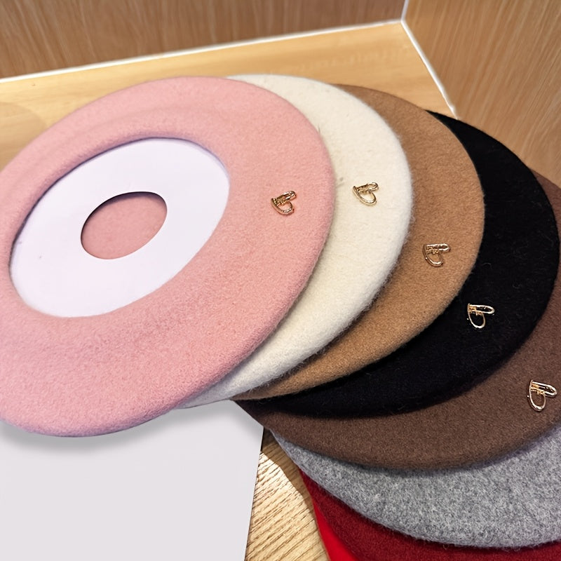 Women's Heart Charm Beret Hat