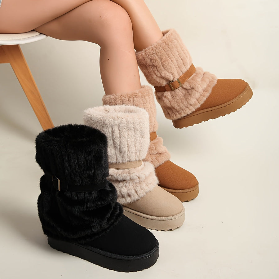 Dam Stövlar med Fuskpäls och Spänne - Vinterfodrade Boots
