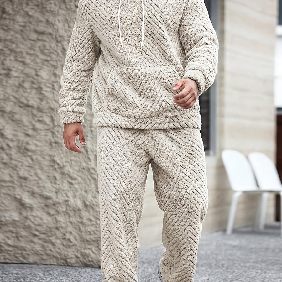 Unisex Mjukt Pyjamasset med Huva och Chevronmönster