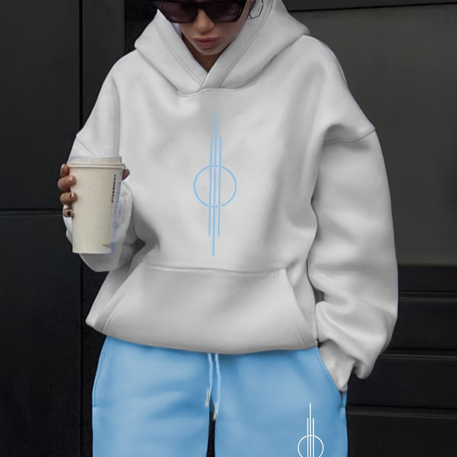 Vit Hoodie och Mjukisbyxor Set med Geometriskt Tryck