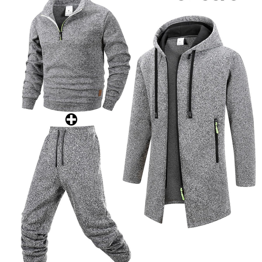 Herr 3-dels Träningsset med Lång Jacka, Tröja med Halvdragkedja och Joggingbyxor