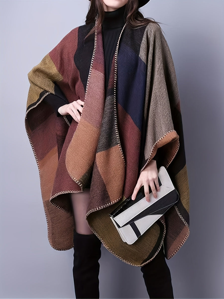 Women���s Geometric Open-Front Poncho Cape