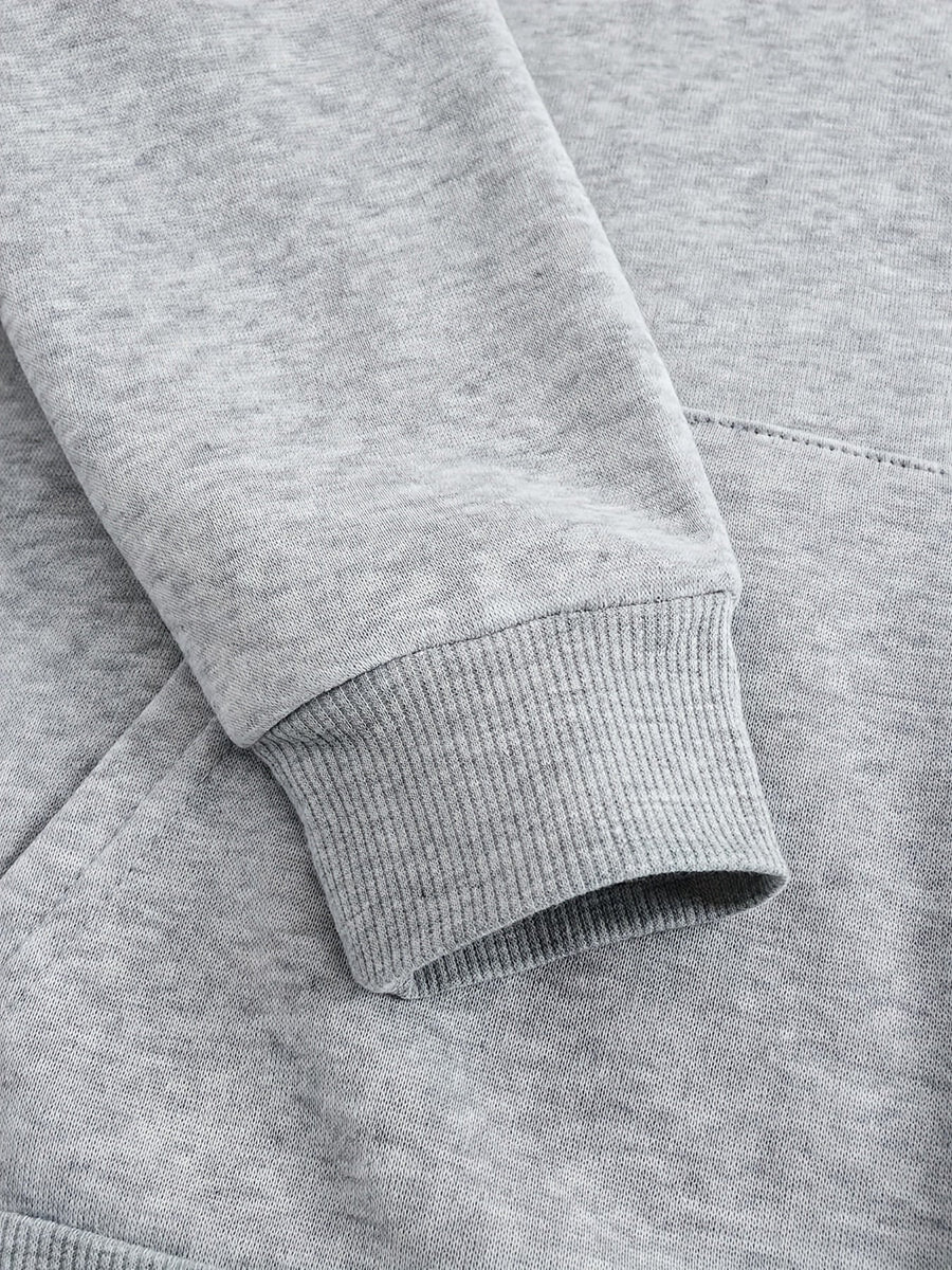 Ljusgrå hoodie med kattryck och huva för unisex