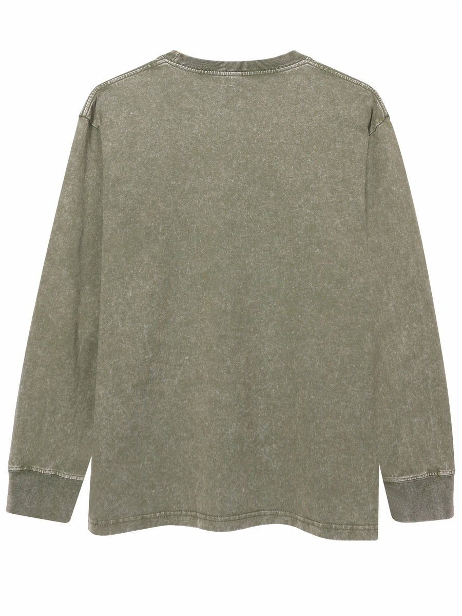 Unisex sweatshirt tvättad look långärmad tröja rund hals