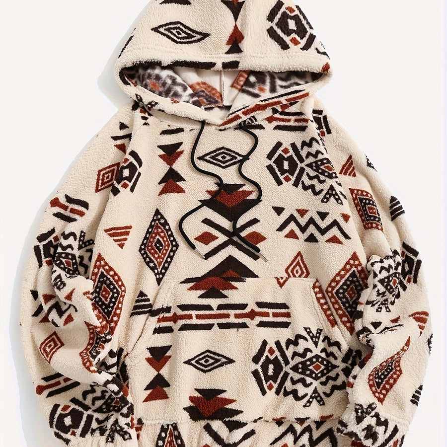 Unisex mysig hoodie med mönster och luva, känguruficka