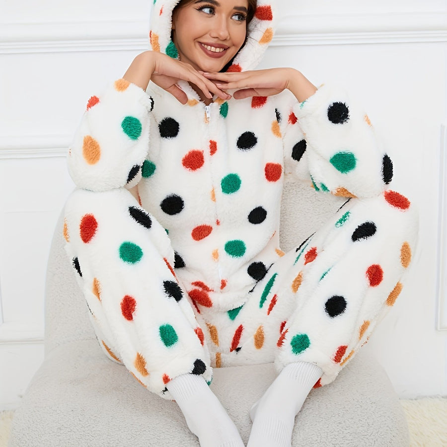 Rosa Fluffig Onesie med Björnmönster och Huva med Öron