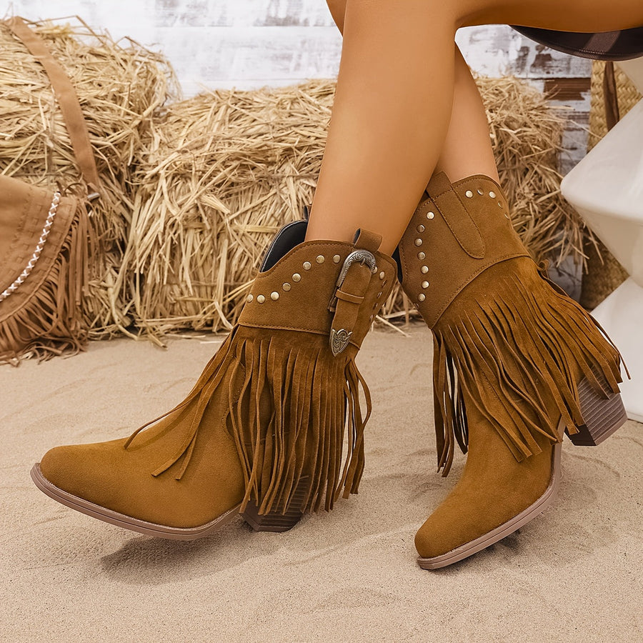 Ankelboots med fransar och nitar – Färg valbar