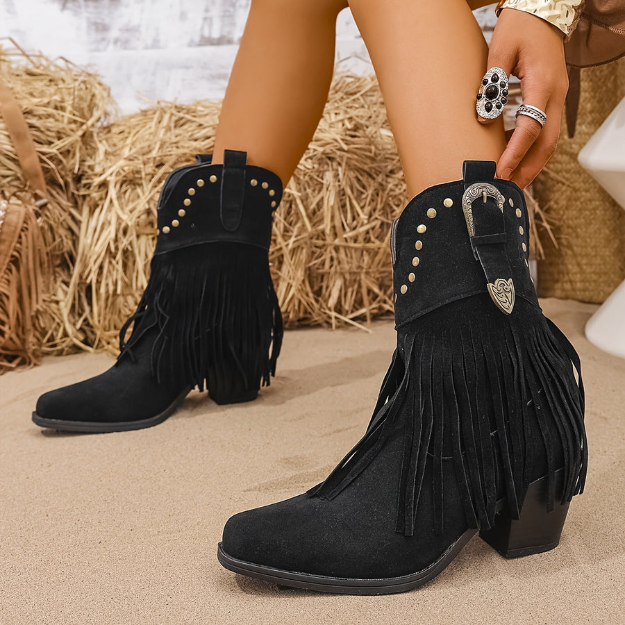 Ankelboots med fransar och nitar – Färg valbar