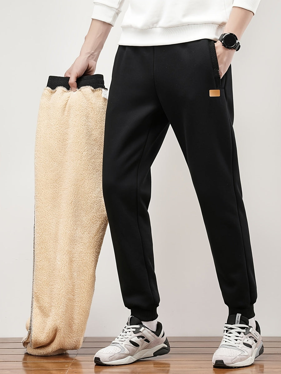 Svarta fodrade sweatpants med dragsko och muddar för herr