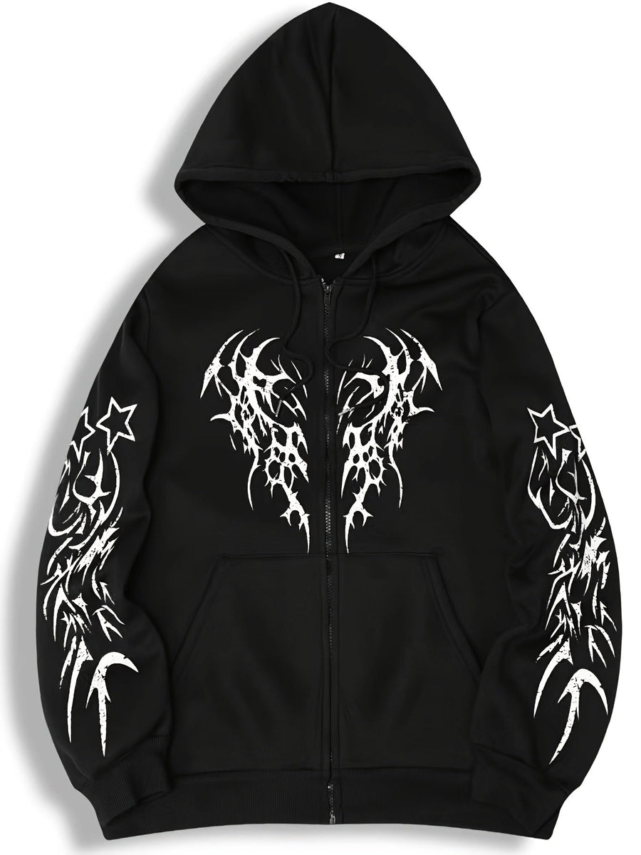 Unisex Hoodie med Dragkedja & Tribalmönster