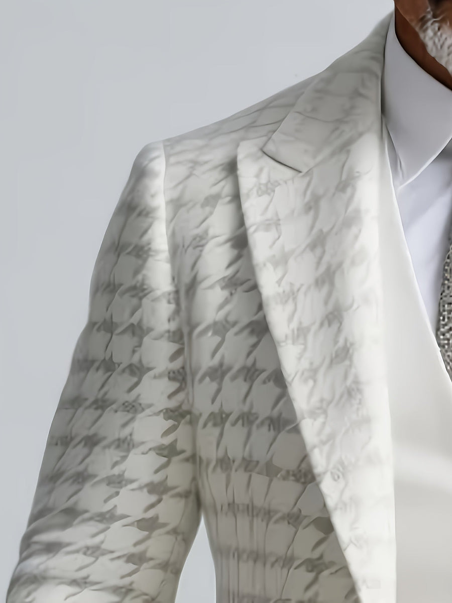 Vit Kostym med Rutigt Mönster, Herr Tweedliknande Blazer och Västar