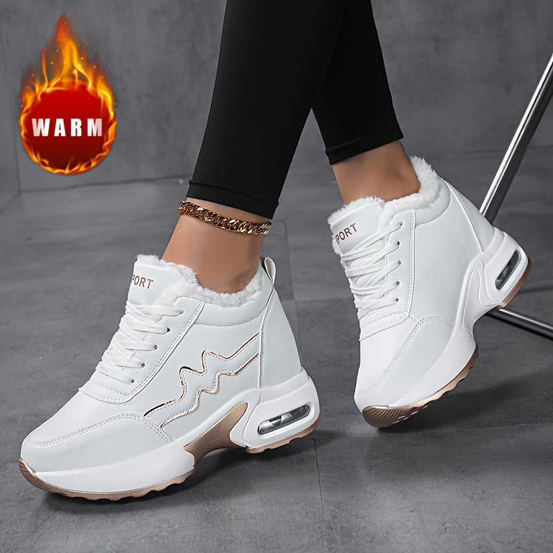 Vita sneakers med varmt foder, tjock sula och snörning