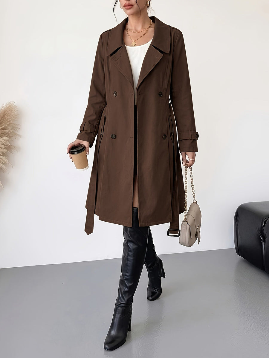 Dam trenchcoat med knytband och slag, dubbelknäppt kappa
