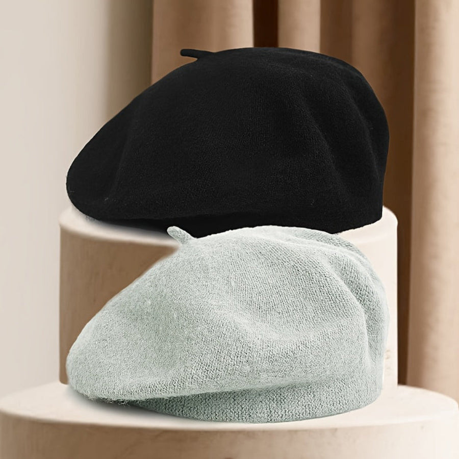 Unisex Beret Mössa - Stickad Basker med Liten Knopp