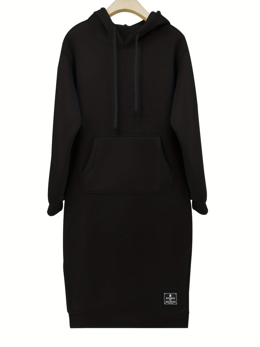 Dam Hoodiedress med Fickor, Lång Ärm och Sidosprund i Mjukt Material