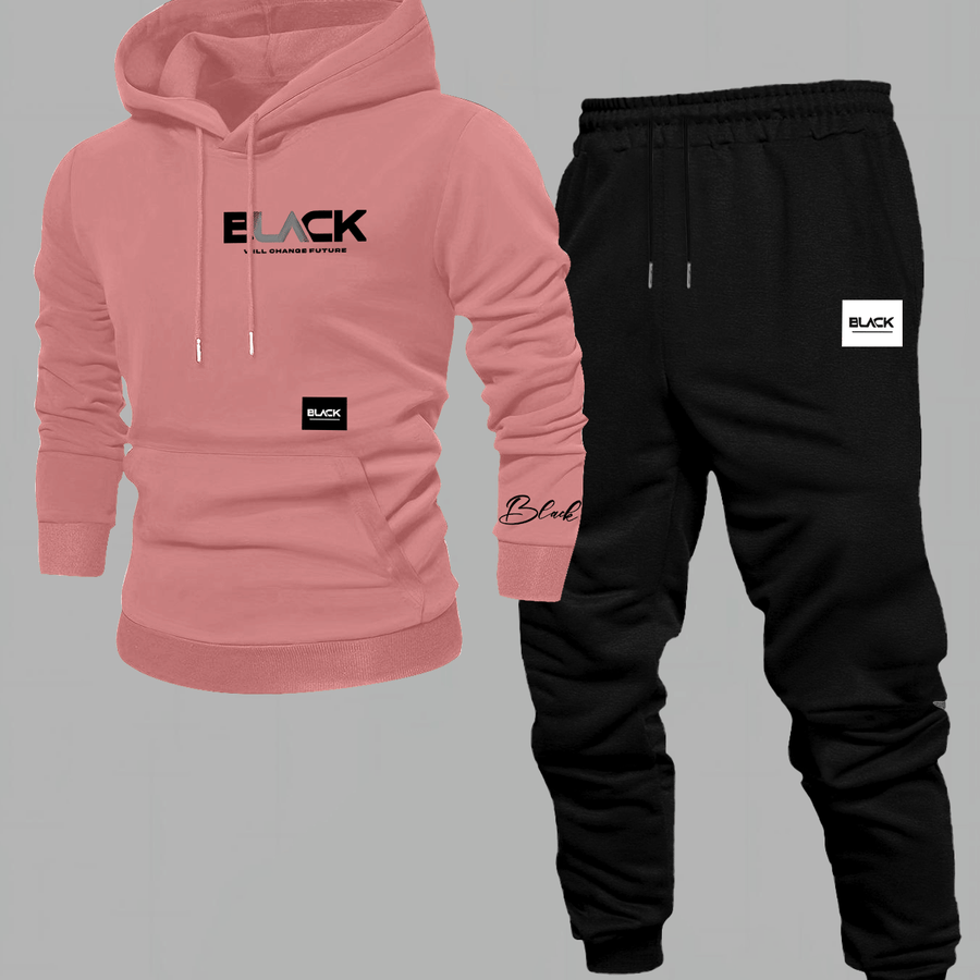 Unisex Mjukisset Hoodie & Byxor Svart med Logotyp