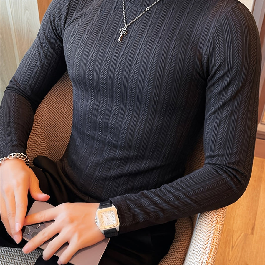 Herrtröja med lång ärm, slim fit, strukturmönster
