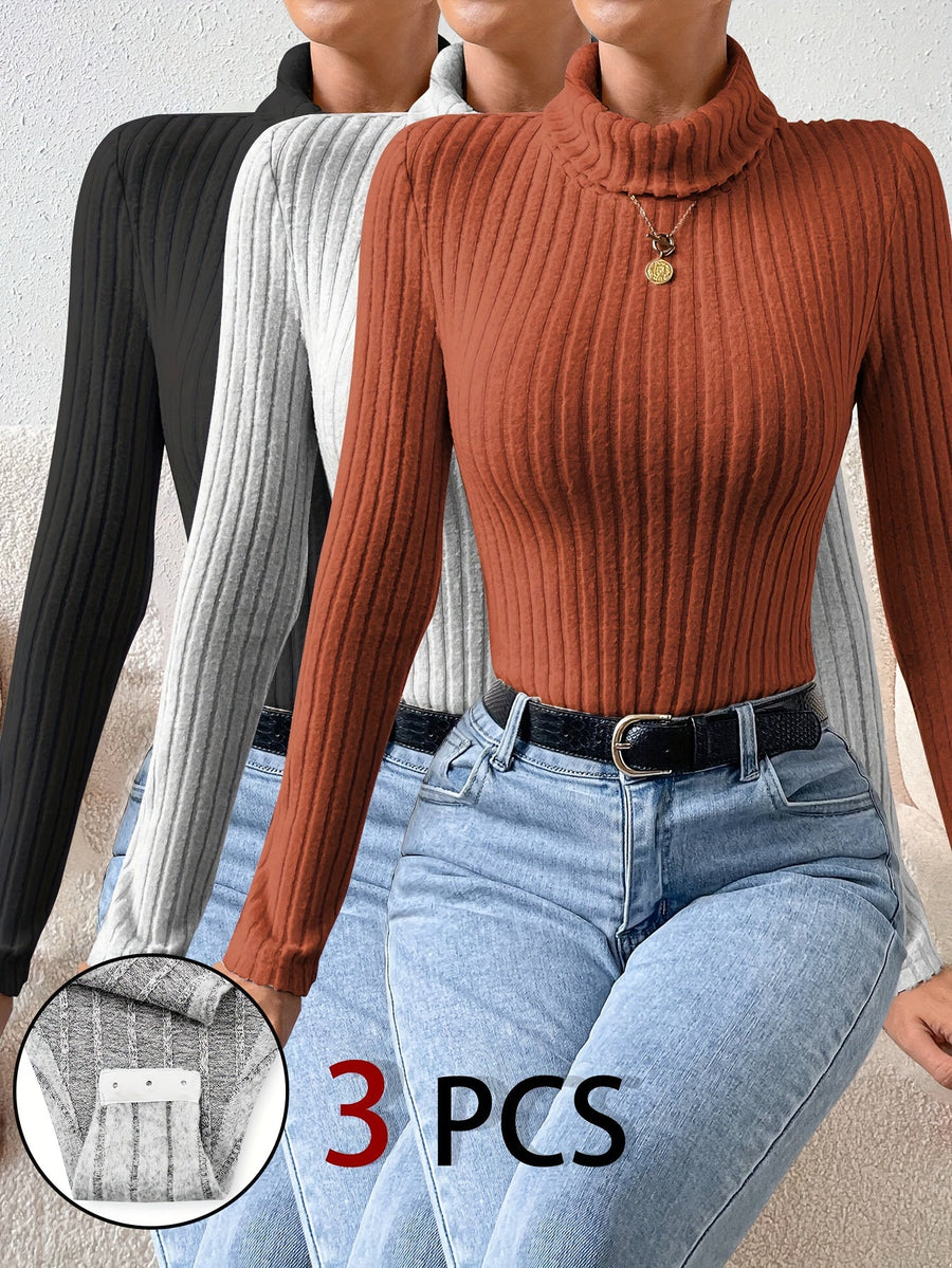 Ribbad långärmad polotröja bodysuit för dam