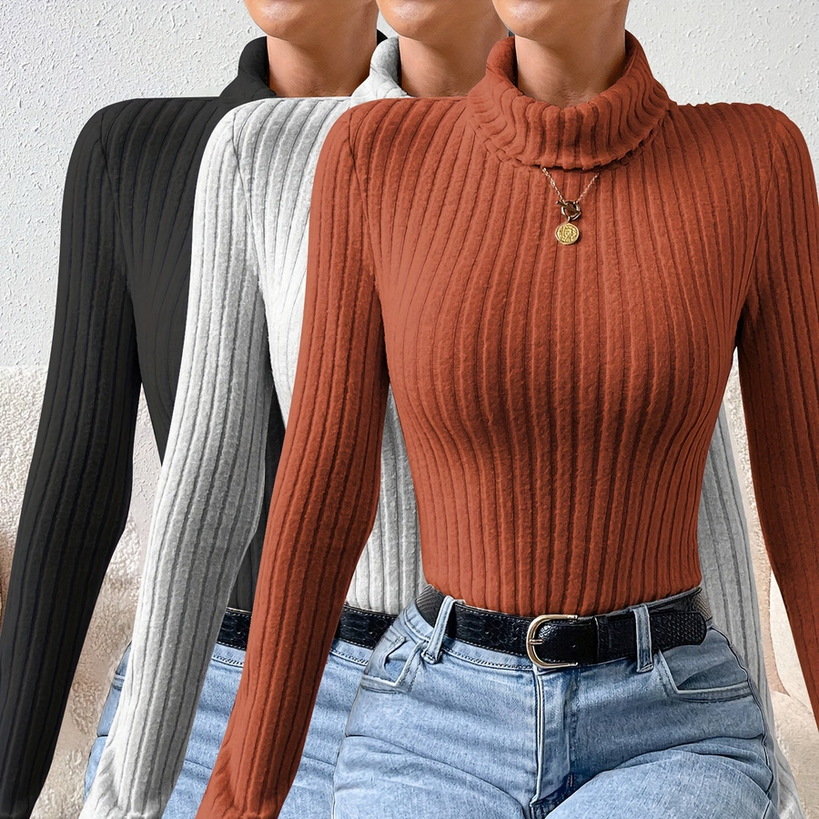 Ribbad långärmad polotröja bodysuit för dam