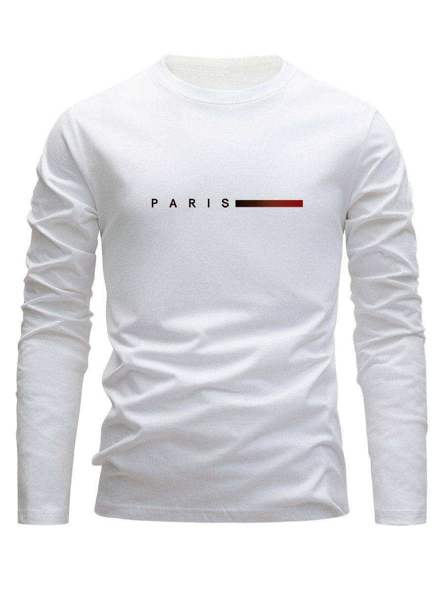 Set om 3 långärmade T-shirts med "PARIS" tryck - Grå, Vit och Svart