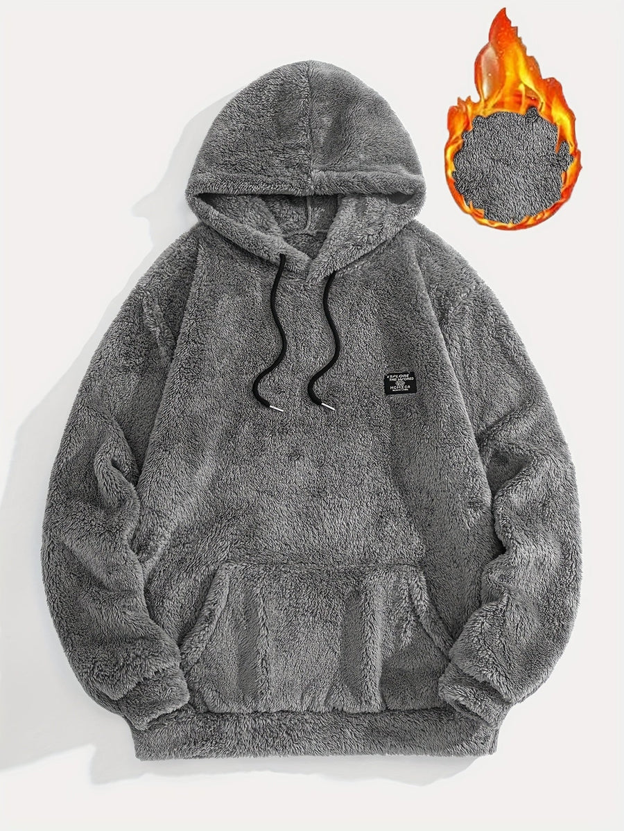 Unisex teddy fleece hoodie med huva och känguruficka, mysig tröja för dam och herr