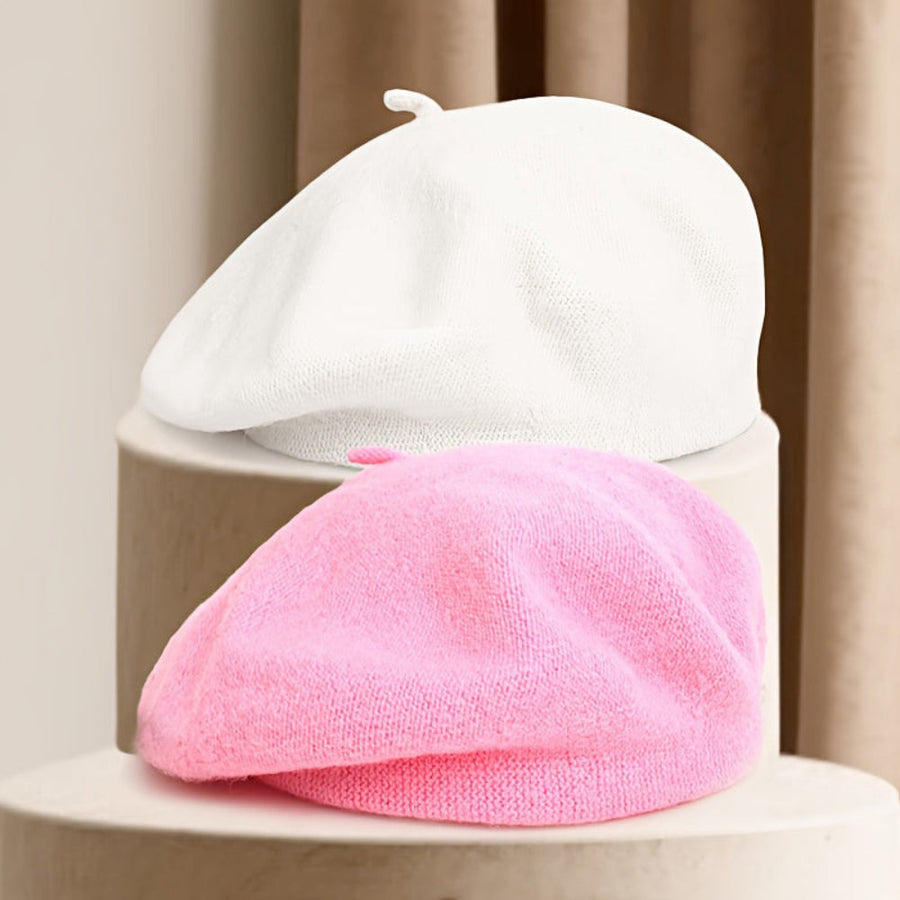 Unisex Beret Mössa - Stickad Basker med Liten Knopp