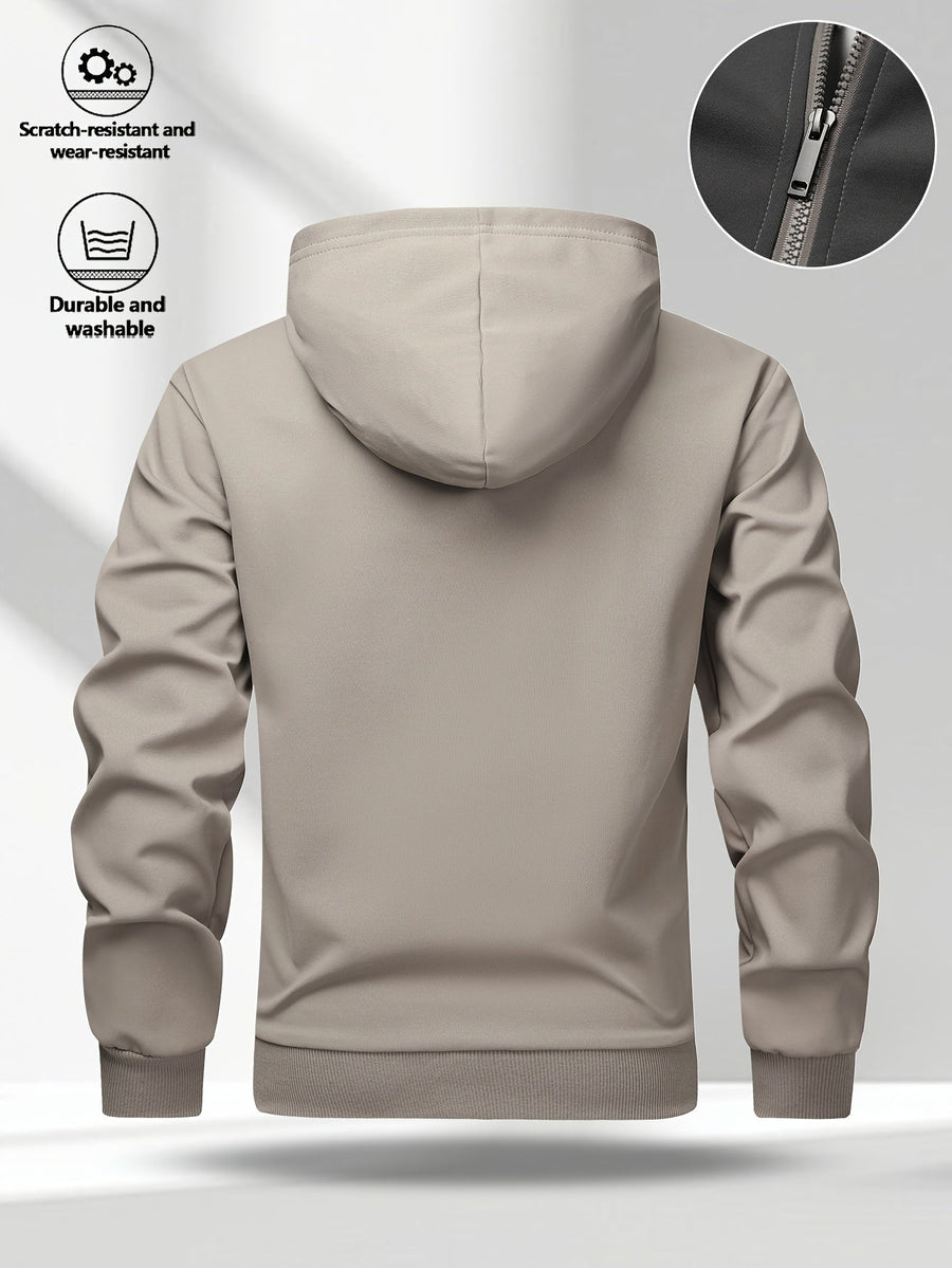 Hoodie med dragkedja, tvåfärgad blockdesign och luva