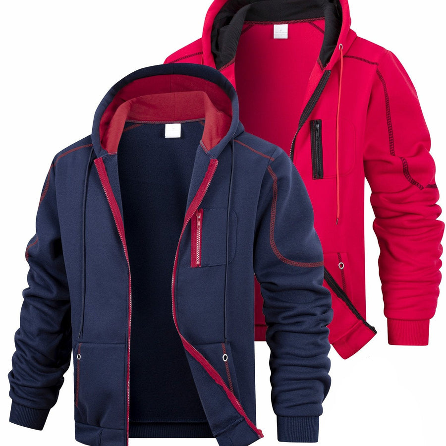 Hoodie med dragkedja och foder, 2-pack – Flerfärgad med kontrastsömmar