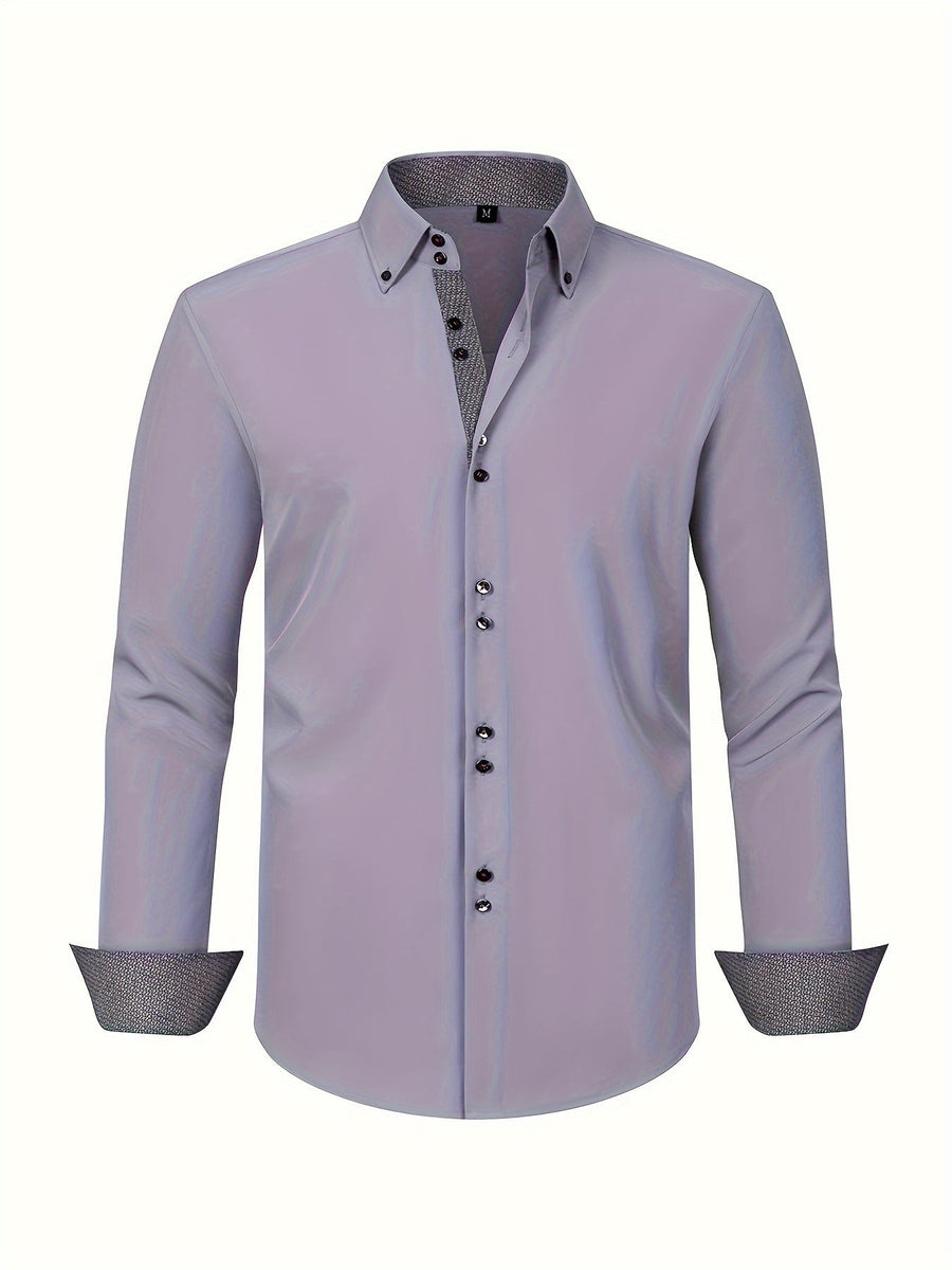 Herrskjorta Elegant Affärslook Långärmad Slim Fit – Perfekt för Kontor och Fest