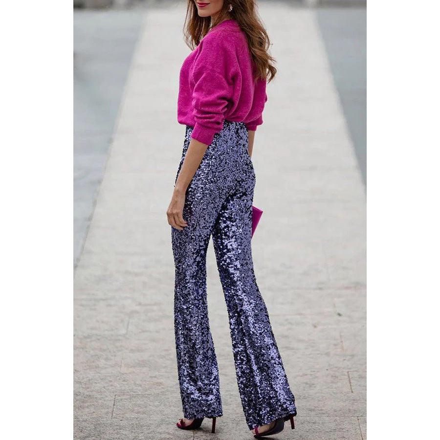 Victoria – Slim Elastic Bell-bottom Pants med paljetter