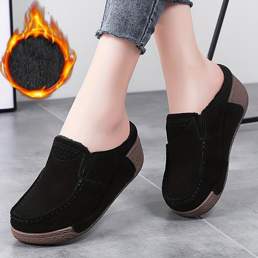 Dammuleskor mockaimitation slip-on med tjock sula, bruna