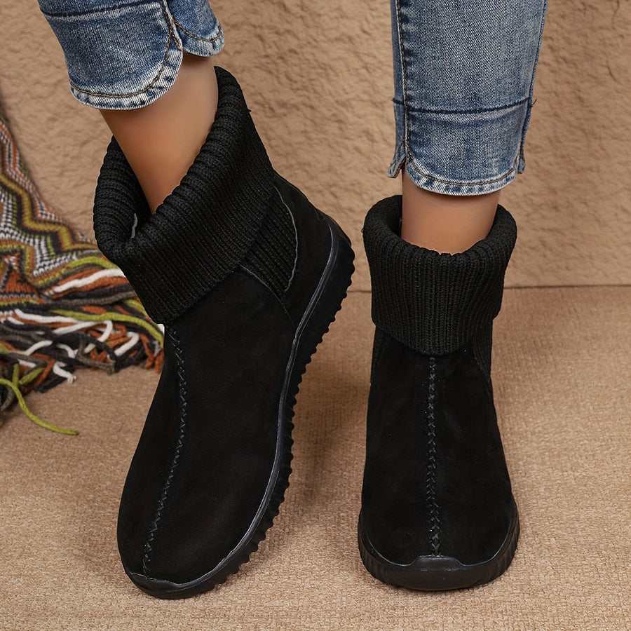 Bruna ankelboots med stickad mudd för dam