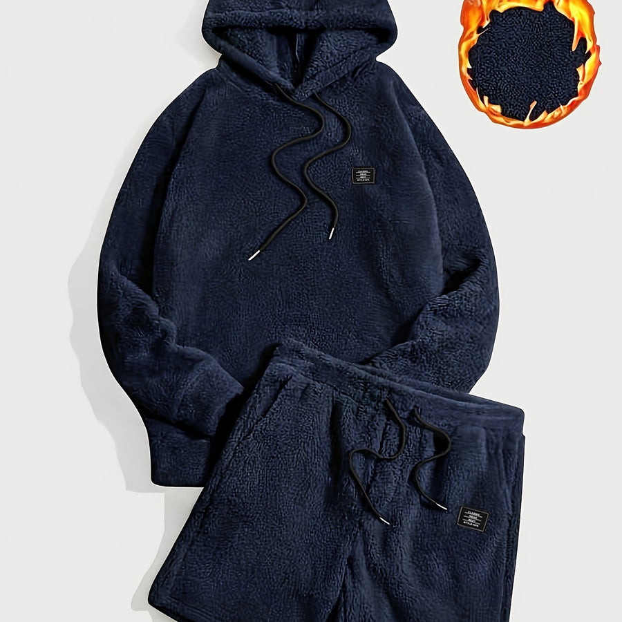 Grått teddyfleeceset med huvtröja och shorts
