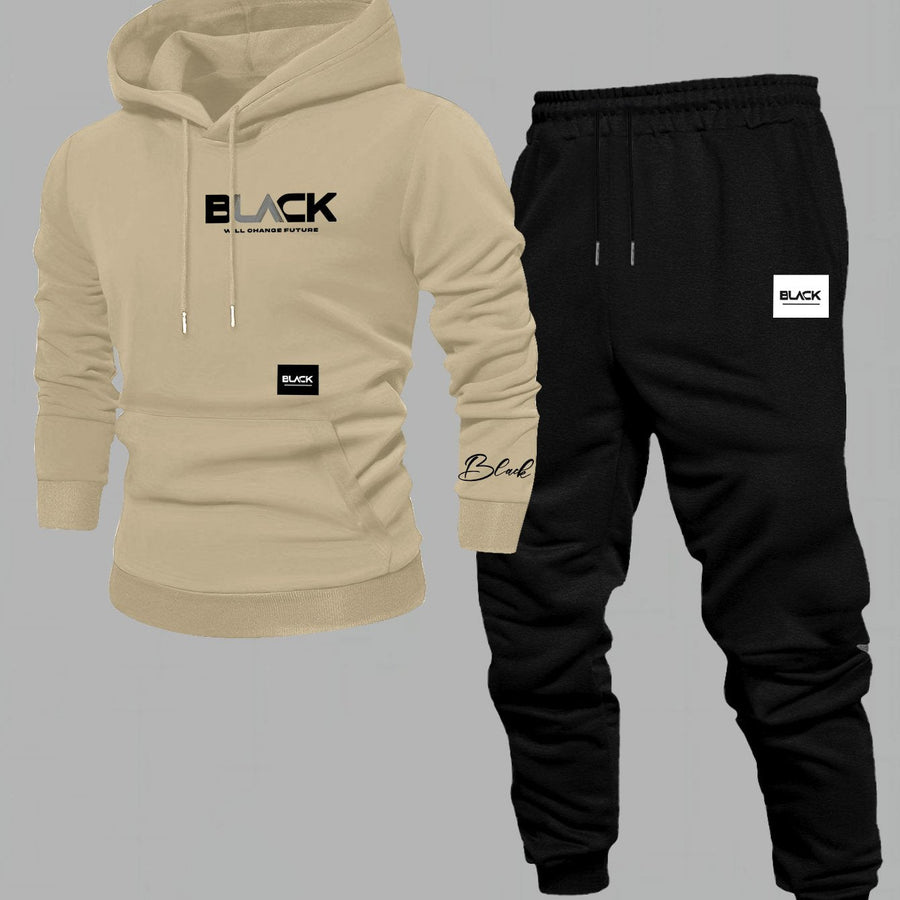 Unisex Mjukisset Hoodie & Byxor Svart med Logotyp