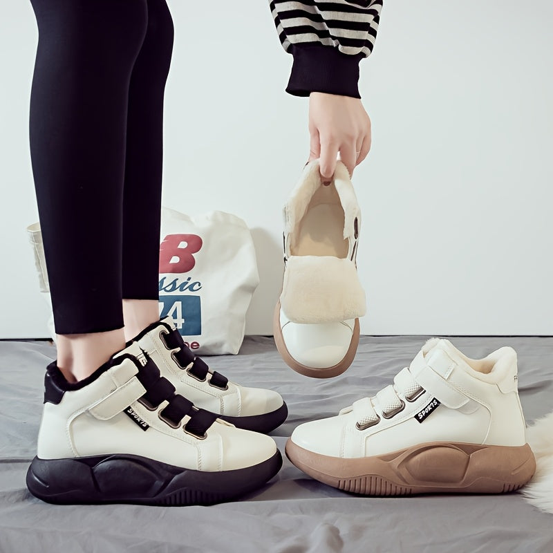 Höga sneakers med varmt foder och kardborreband, vit/svart