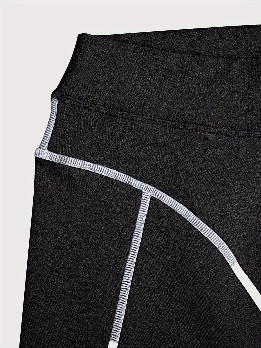 Svarta leggings med kontrasterande sömmar, hög midja