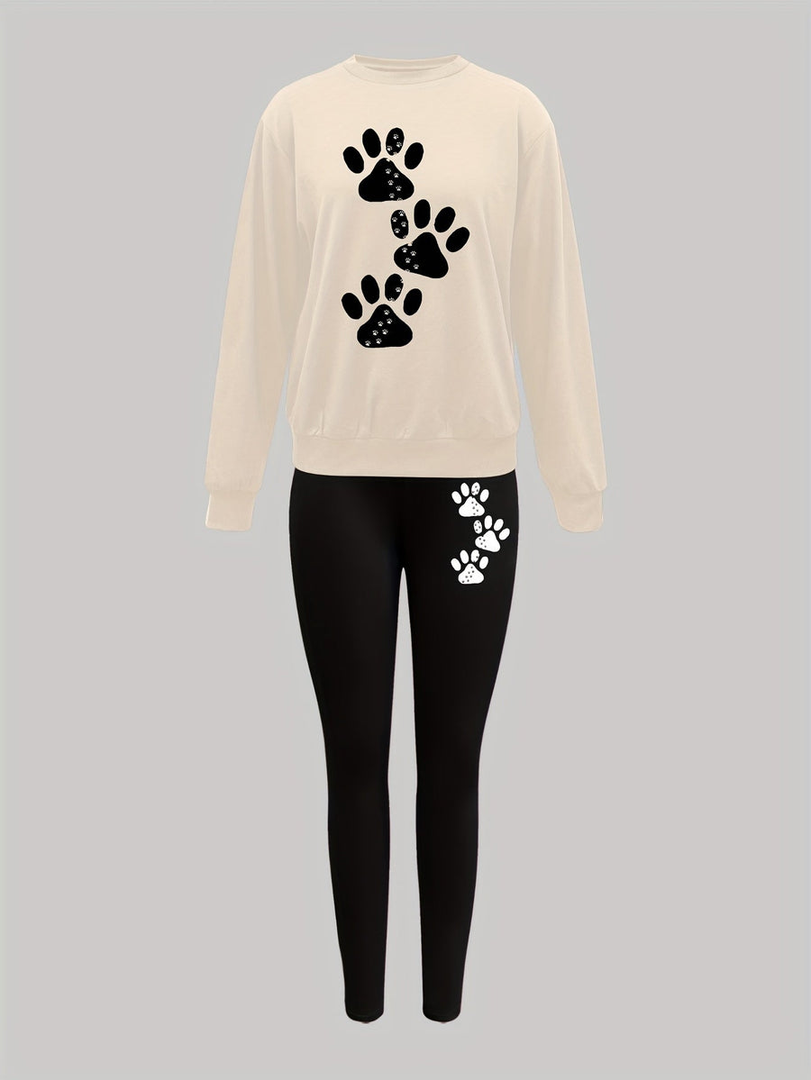 Set med sweatshirt och leggings med tassavtryck