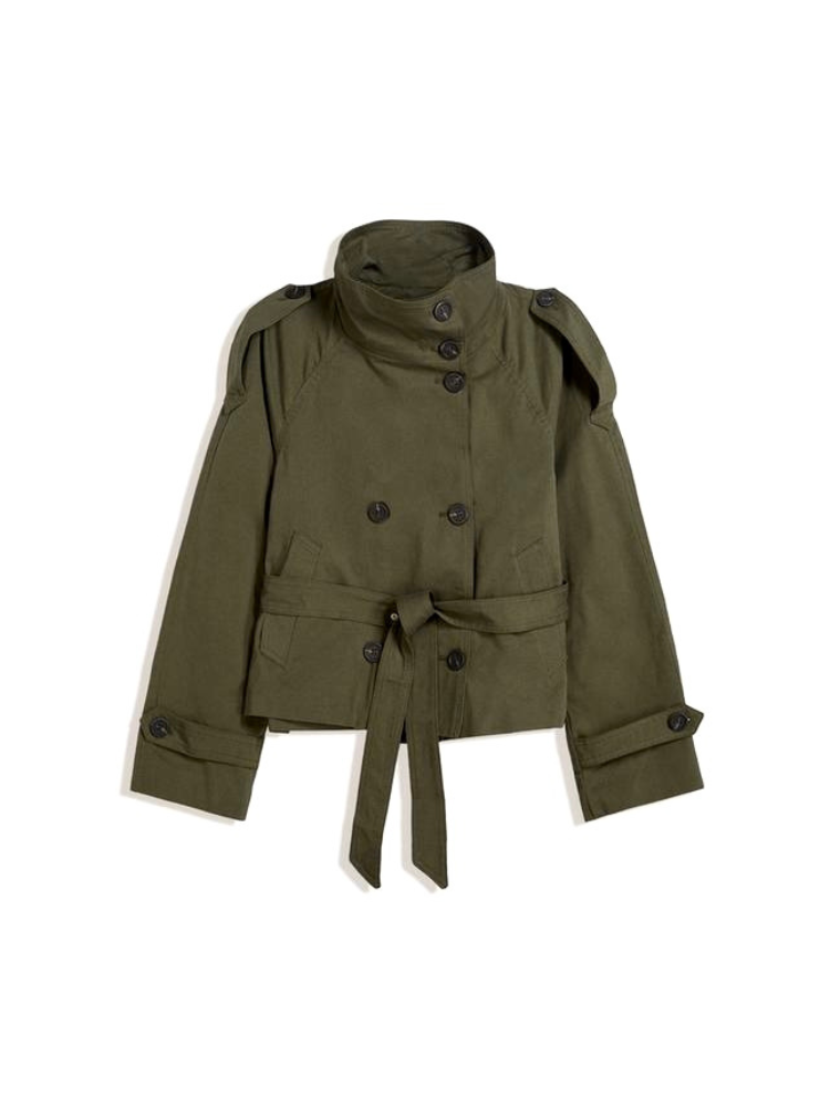 Kort Trenchjacka Dam med Krage och Knappar, Beige