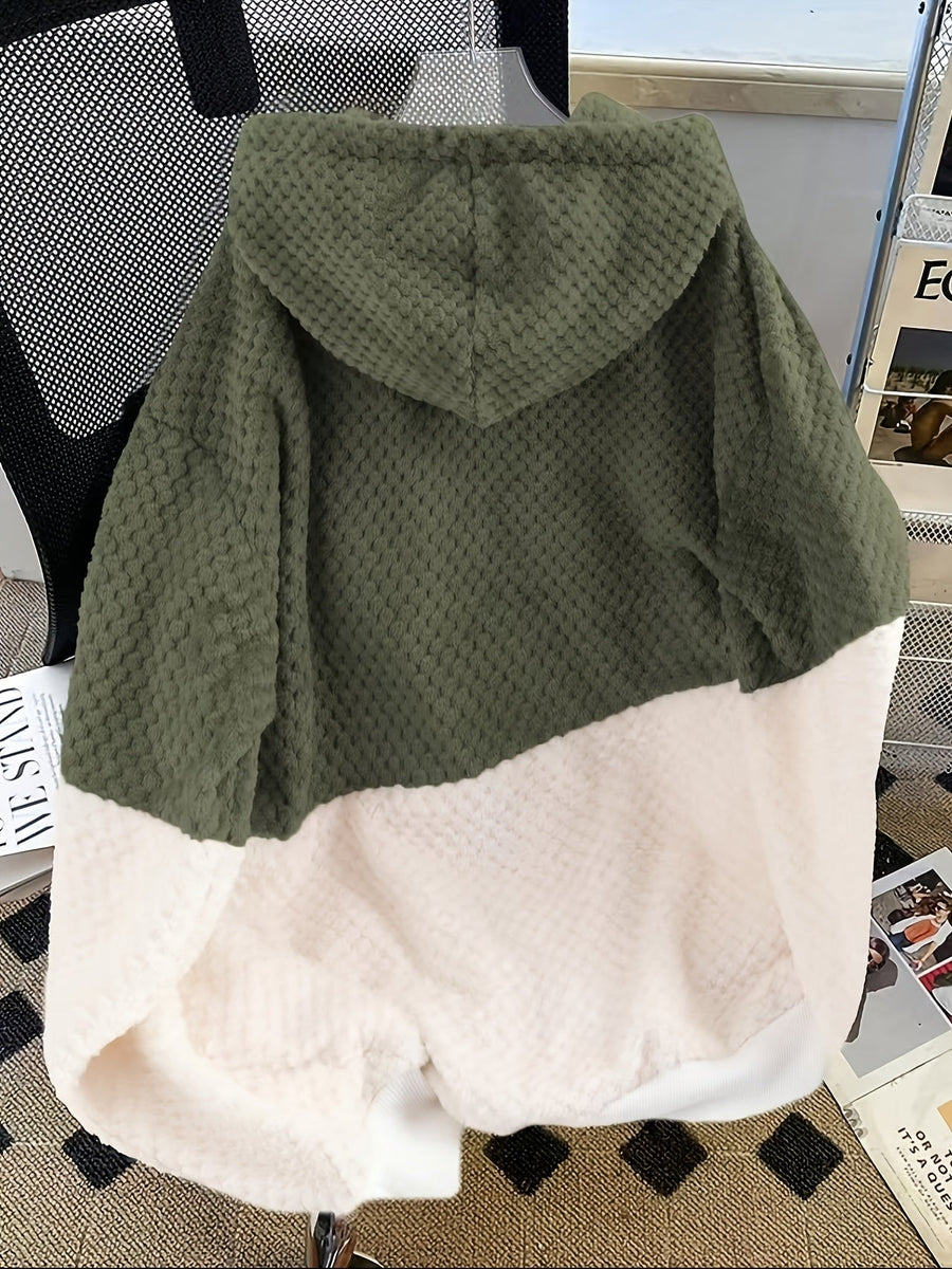 Fuskpäls Hoodietröja i Mjukt Material med Kontrastfärgade Paneler, Unisex