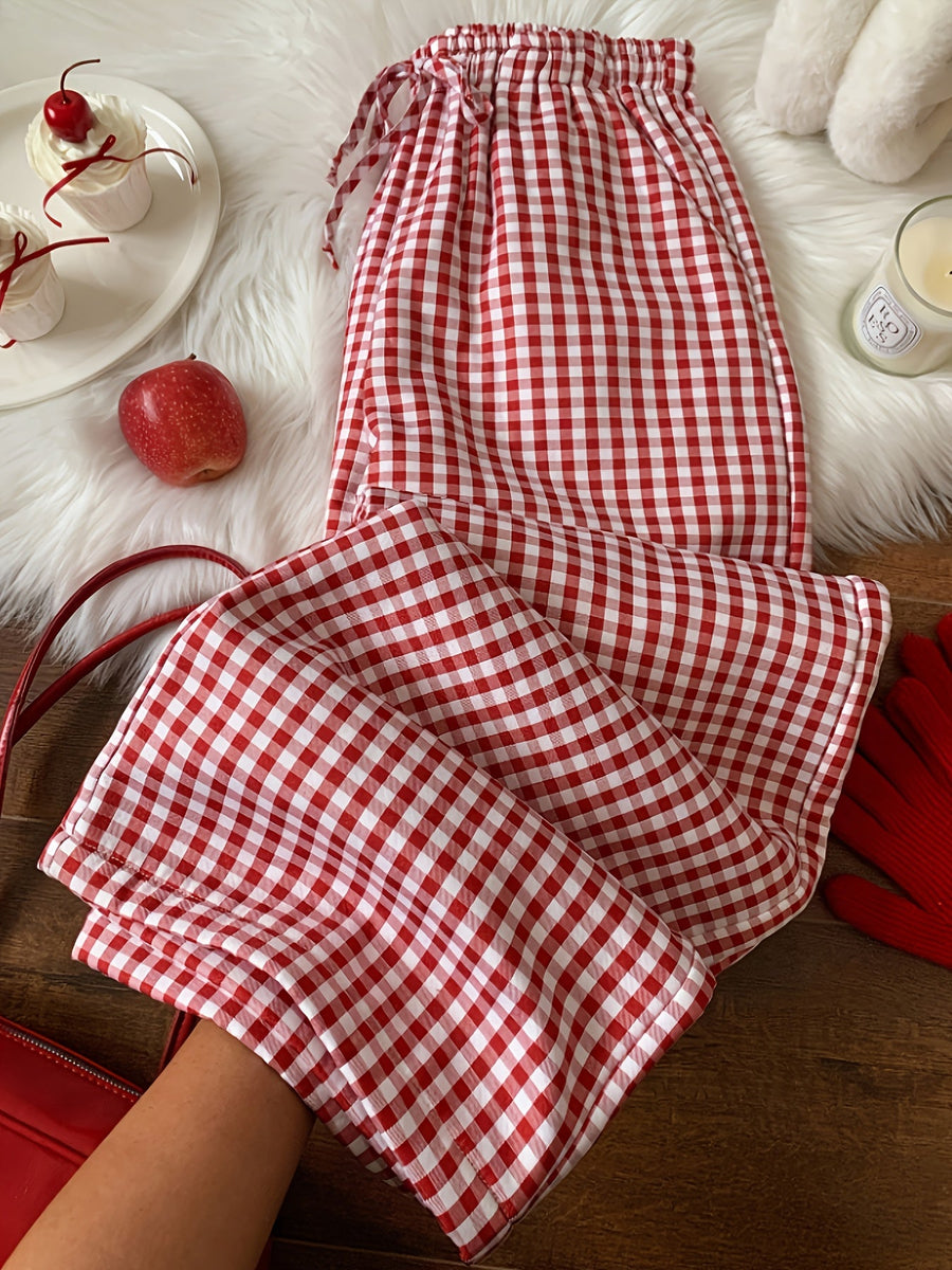 Rutiga pyjamasbyxor med mjukt foder – Röda och vita
