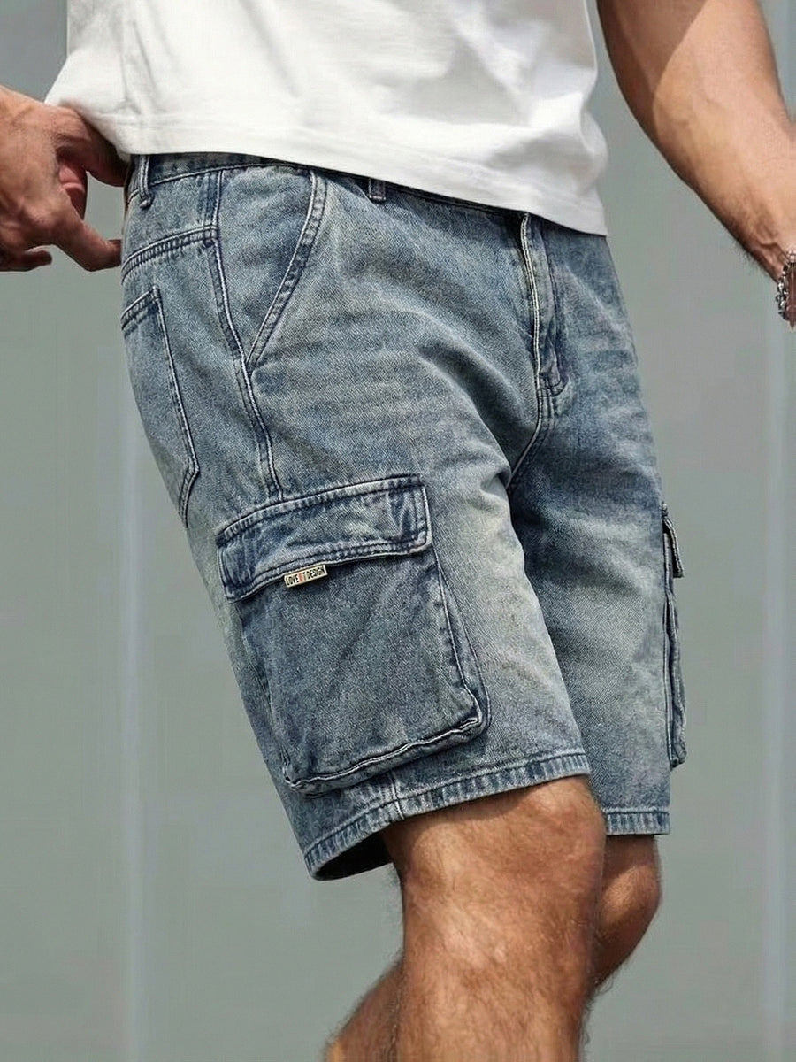Herr Cargo Shorts i Denim – Avslappnad och Praktisk Stil för Vardagsbruk