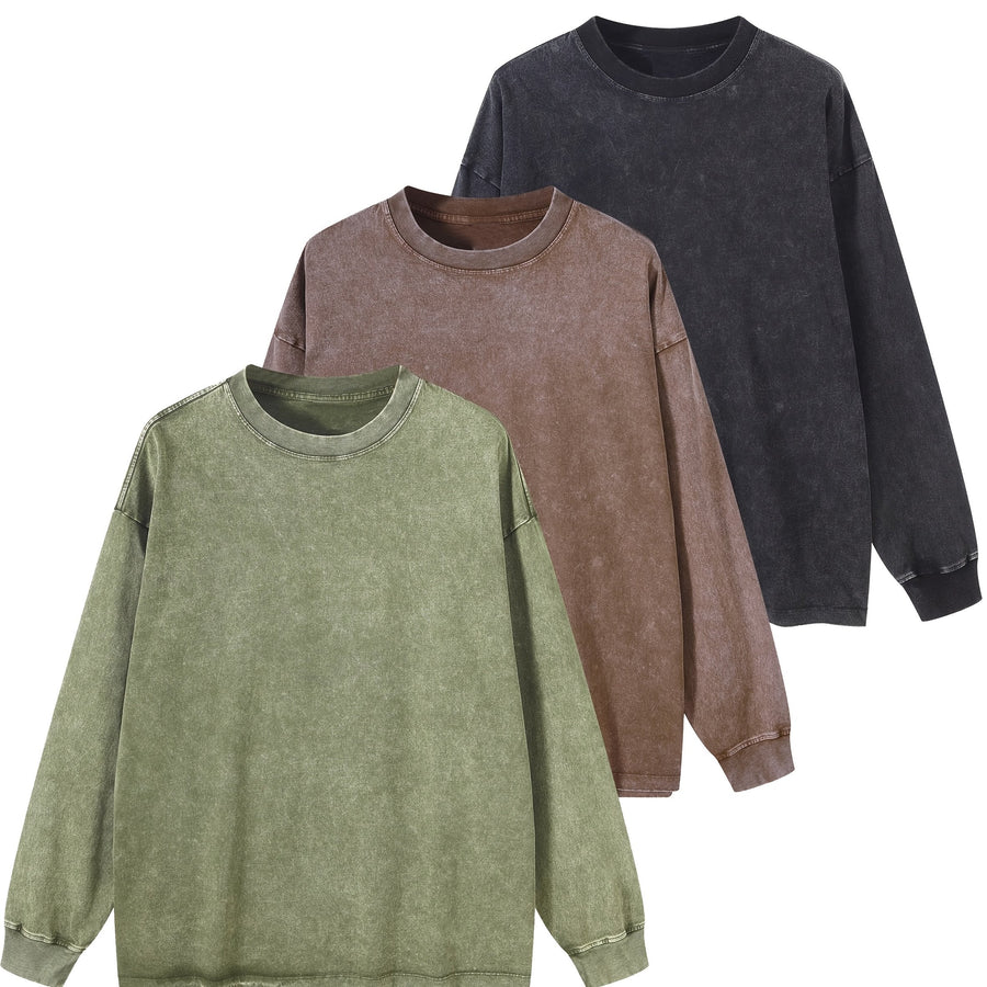 Unisex sweatshirt tvättad look långärmad tröja rund hals