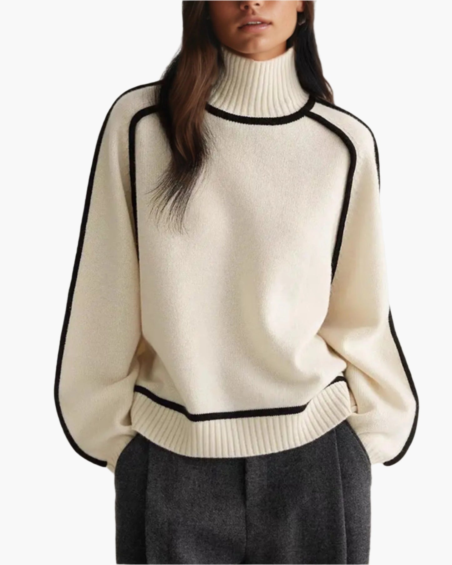 Damstickad polotröja med lös passform – Elegant höst- och vintertröja för modern stil