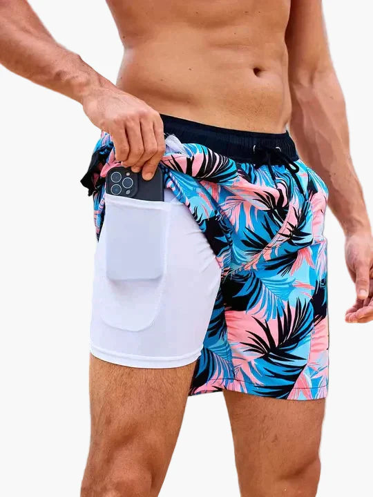 Herrarnas badshorts med innerbyxa – Snabbtorkande, sportig strandstil för aktiva dagar