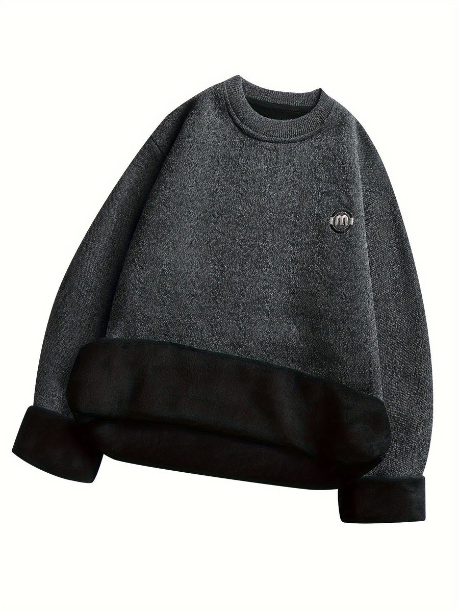 Mjuk Sweatshirt med Rund Hals och Fodrad Insida, Herr