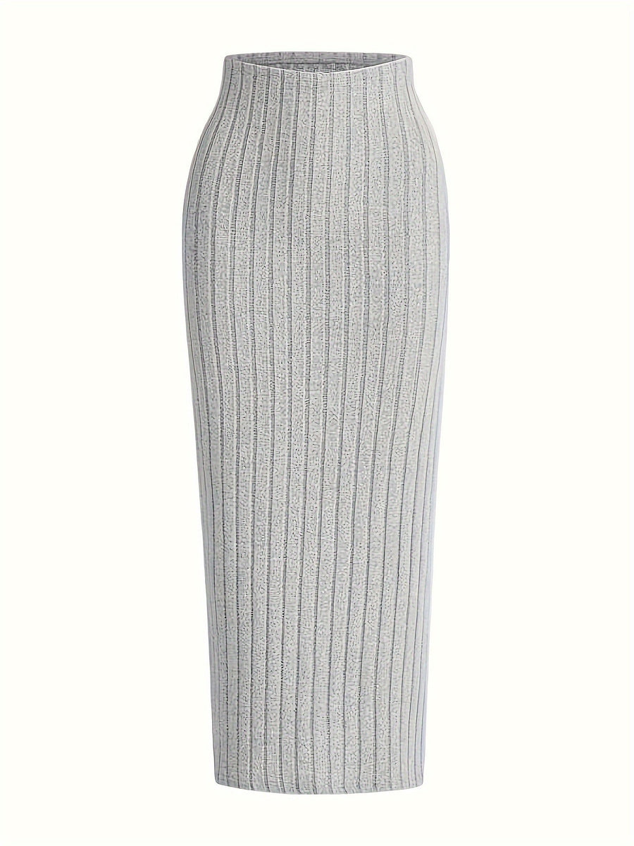 Dam kjol i ribbad stickning med hög midja – elegant och bekväm vardagsstil