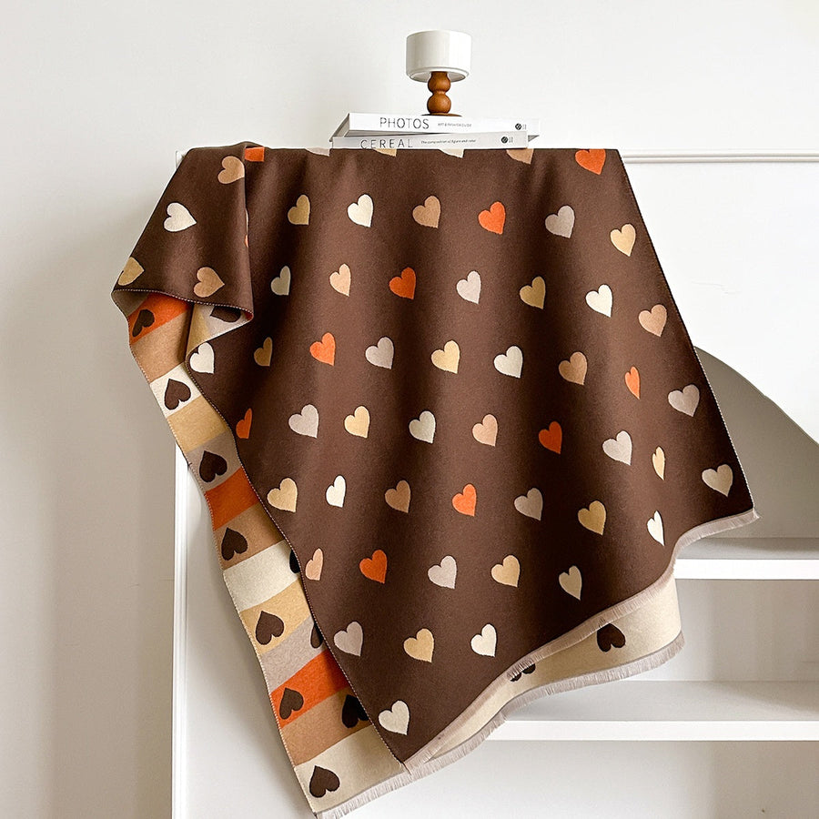 Hjärta Halsduk i mjukt material med fransar, Beige/Mångfärgad