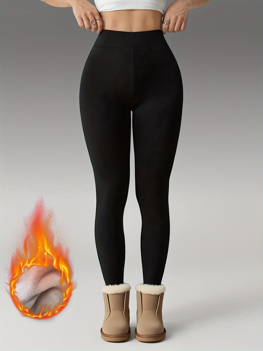 Svarta Högmidjade Leggings för Dam med Varm Fodring