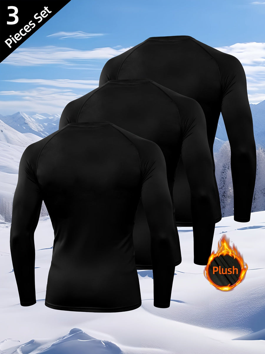Herr underställströja, svart långärmad, åtsittande 3-pack